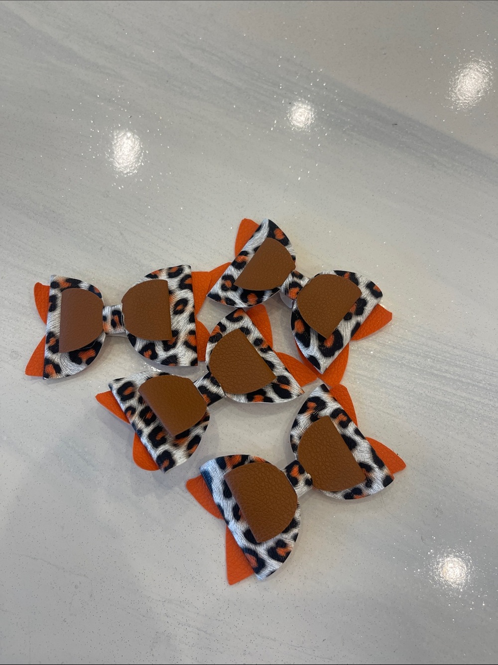 Lot of 4 Orange/Leopard Print Straw Topper Bows